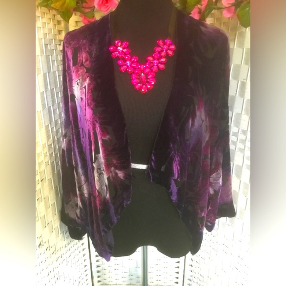 Cocoon House Purple Burnout Silk Velvet Kimono Open Front Drape Front π VGUC π - Picture 2 of 13